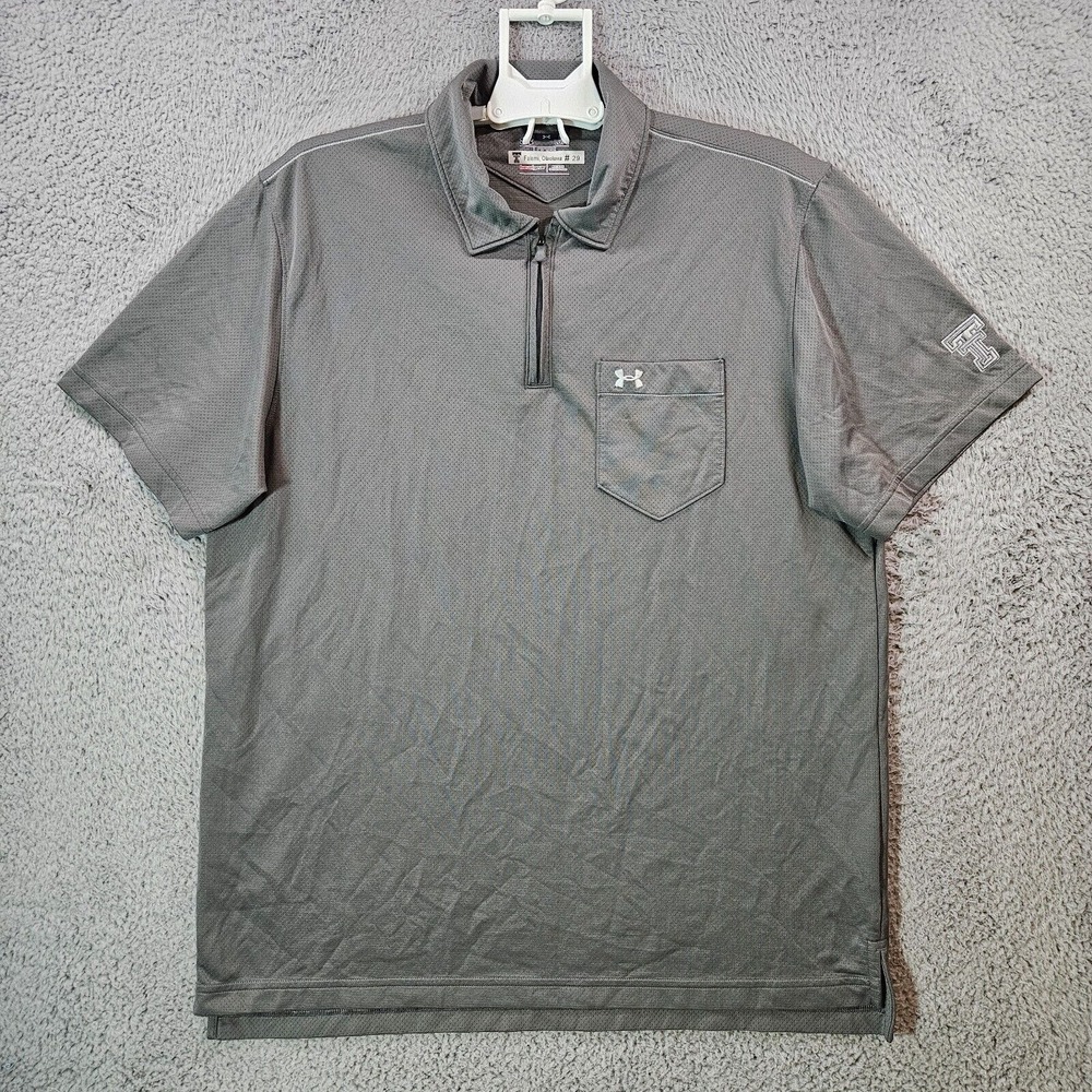 Under Armour Polo Shirt Men Large Loose Heat Gear Vented 1/4 Zip Golf Gray - L